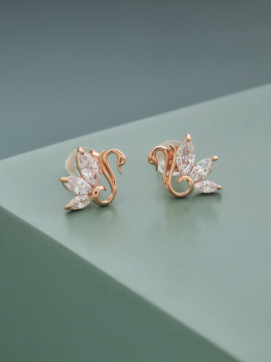 

Kushal's Fashion Jewellery Rose Gold Plated Contemporary Studs Earrings, White