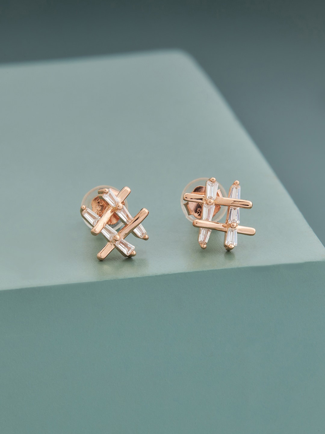 

Kushal's Fashion Jewellery Rose Gold Plated Contemporary Studs Earrings, White
