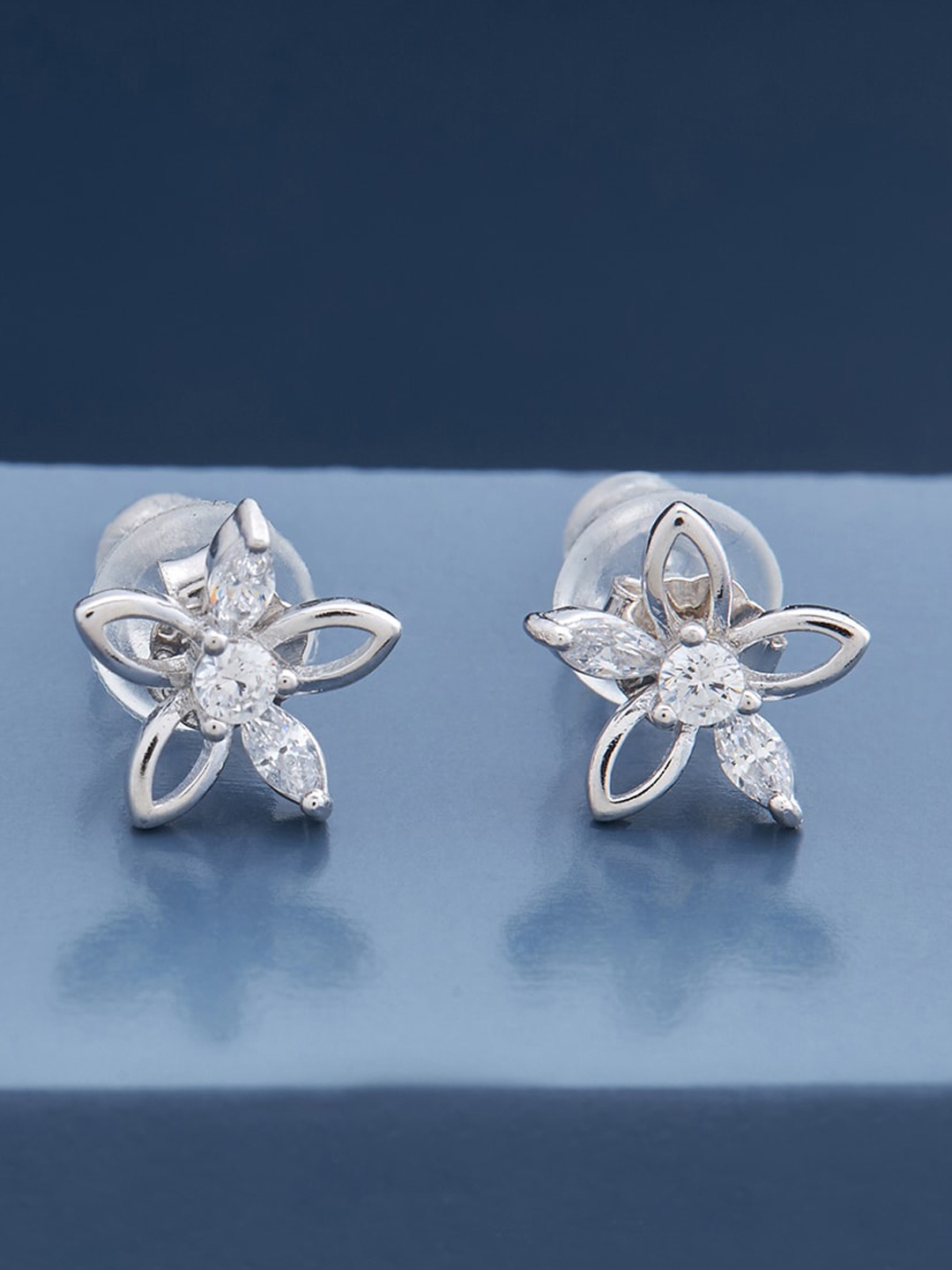 

Kushal's Fashion Jewellery 92.5 Pure Silver & Rhodium-Plated Zircon Floral Studs Earrings, White