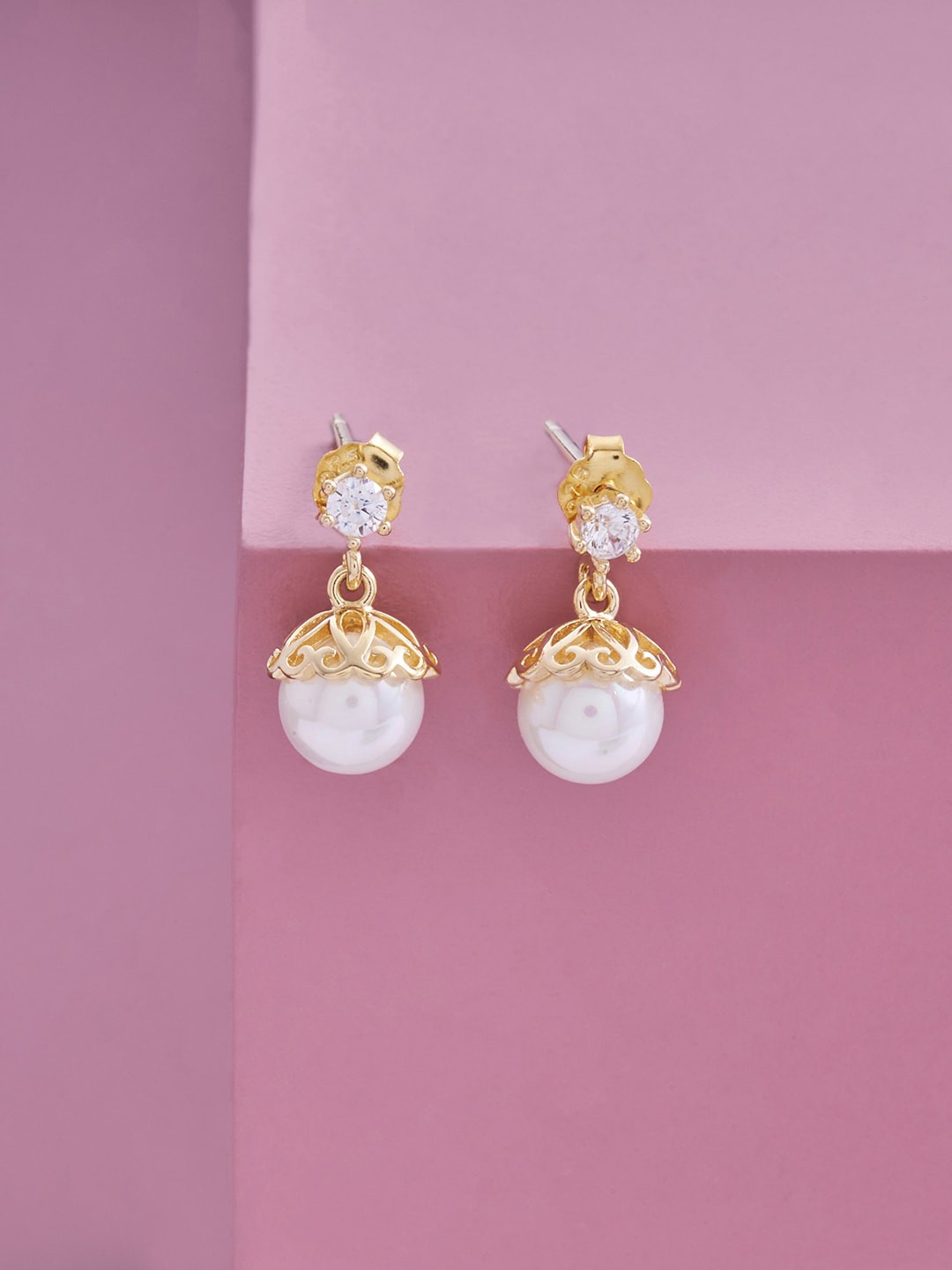 

Kushal's Fashion Jewellery 92.5 Pure Silver & Gold-Plated Pearl Contemporary Drop Earrings, White