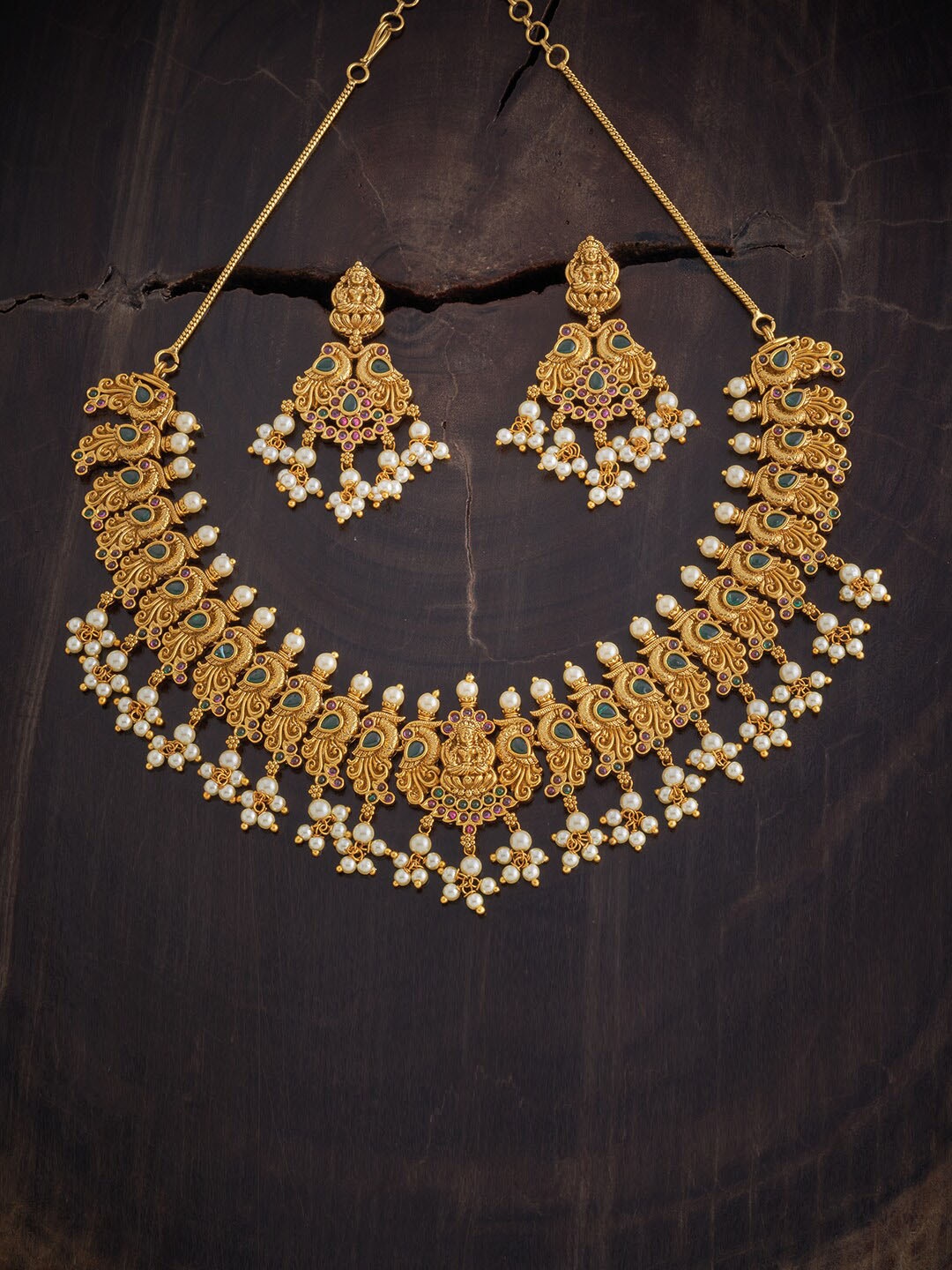 

Kushal's Fashion Jewellery Women Gold-Plated Stone Studded & Beaded Necklace and Earrings, White