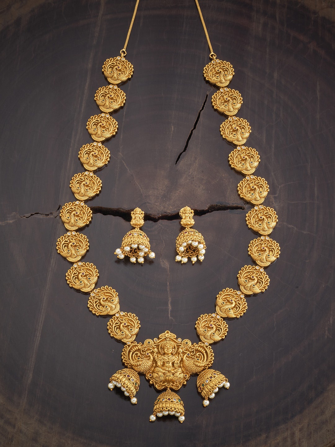

Kushal's Fashion Jewellery Women Gold-Plated Antique Necklace and Earrings, White