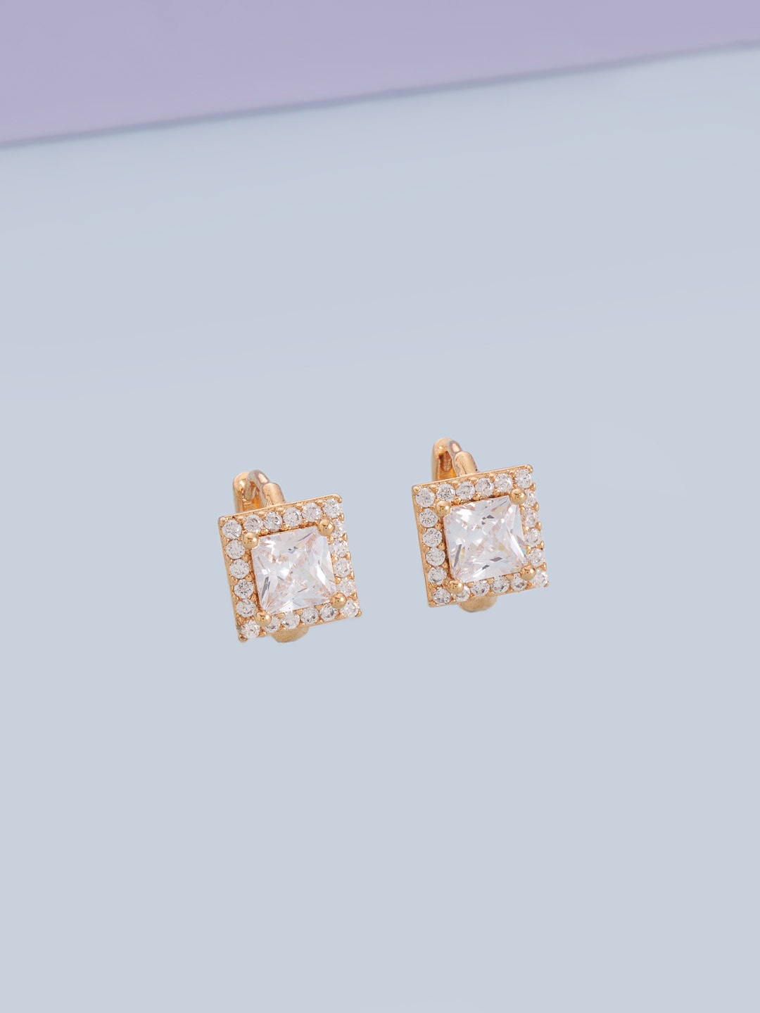 

Kushal's Fashion Jewellery Gold-Plated Cubic Zirconia Square Hoop Earrings, White
