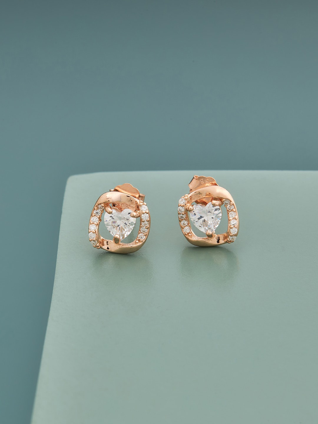 

Kushal's Fashion Jewellery 92.5 Pure Silver & Rose Gold-Plated Contemporary Studs Earrings, White