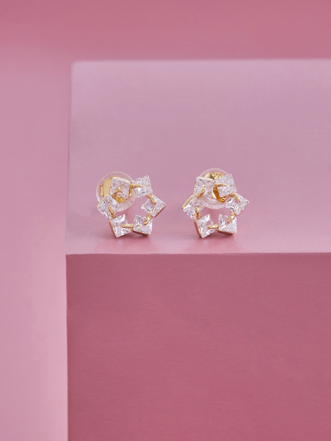 

Kushal's Fashion Jewellery 92.5 Pure Silver & Gold-Plated Zircon Floral Studs Earrings, White