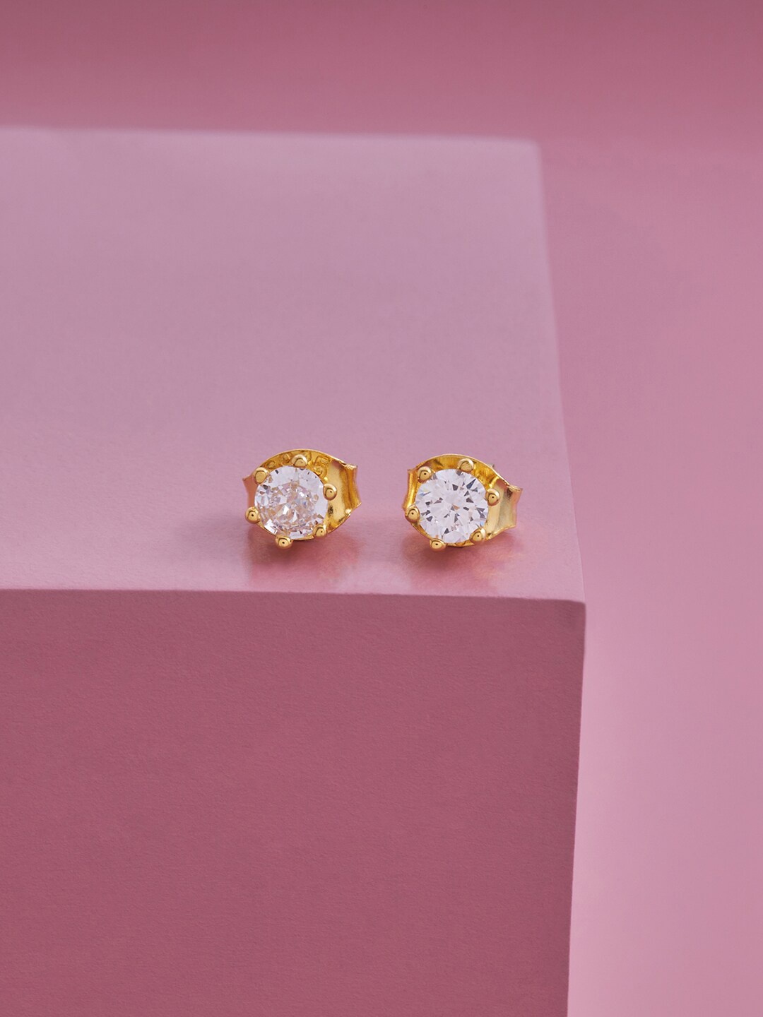 

Kushal's Fashion Jewellery Gold-Plated Zircon studded Silver Classic Studs Earrings, White