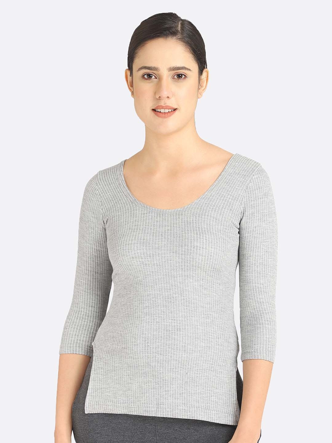 

BODYCARE INSIDER Striped Cotton Thermal Tops, Grey