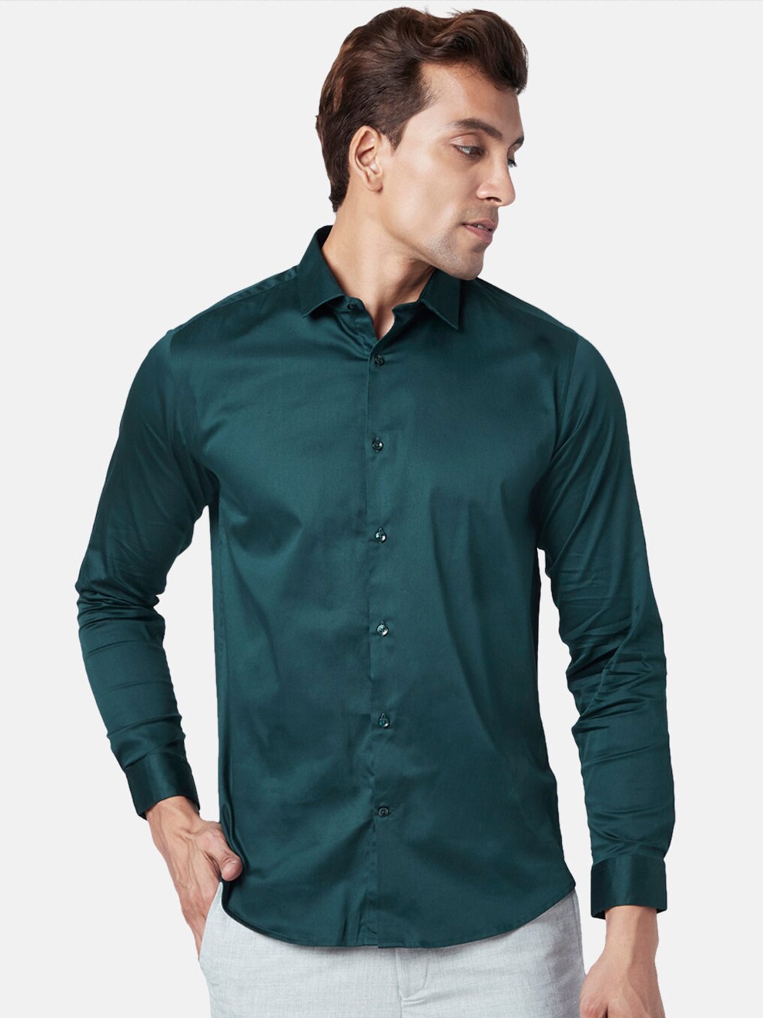 

BYFORD by Pantaloons Men Slim Fit Cotton Formal Shirt, Teal