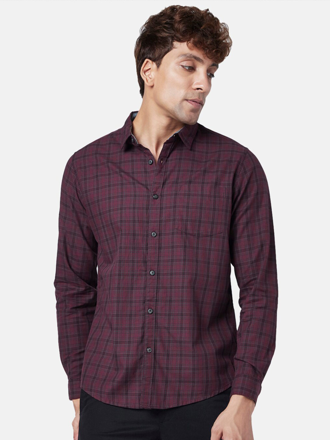 

BYFORD by Pantaloons Men Slim Fit Tartan Checks Cotton Casual Shirt, Red
