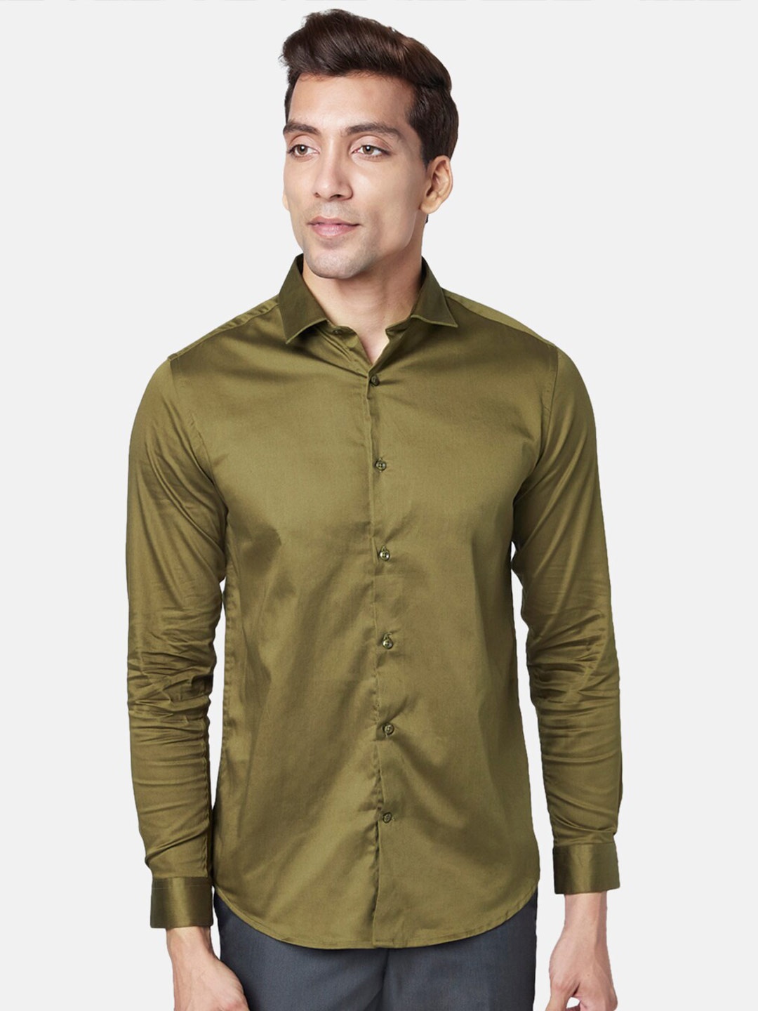 

BYFORD by Pantaloons Men Slim Fit Cotton Formal Shirt, Olive