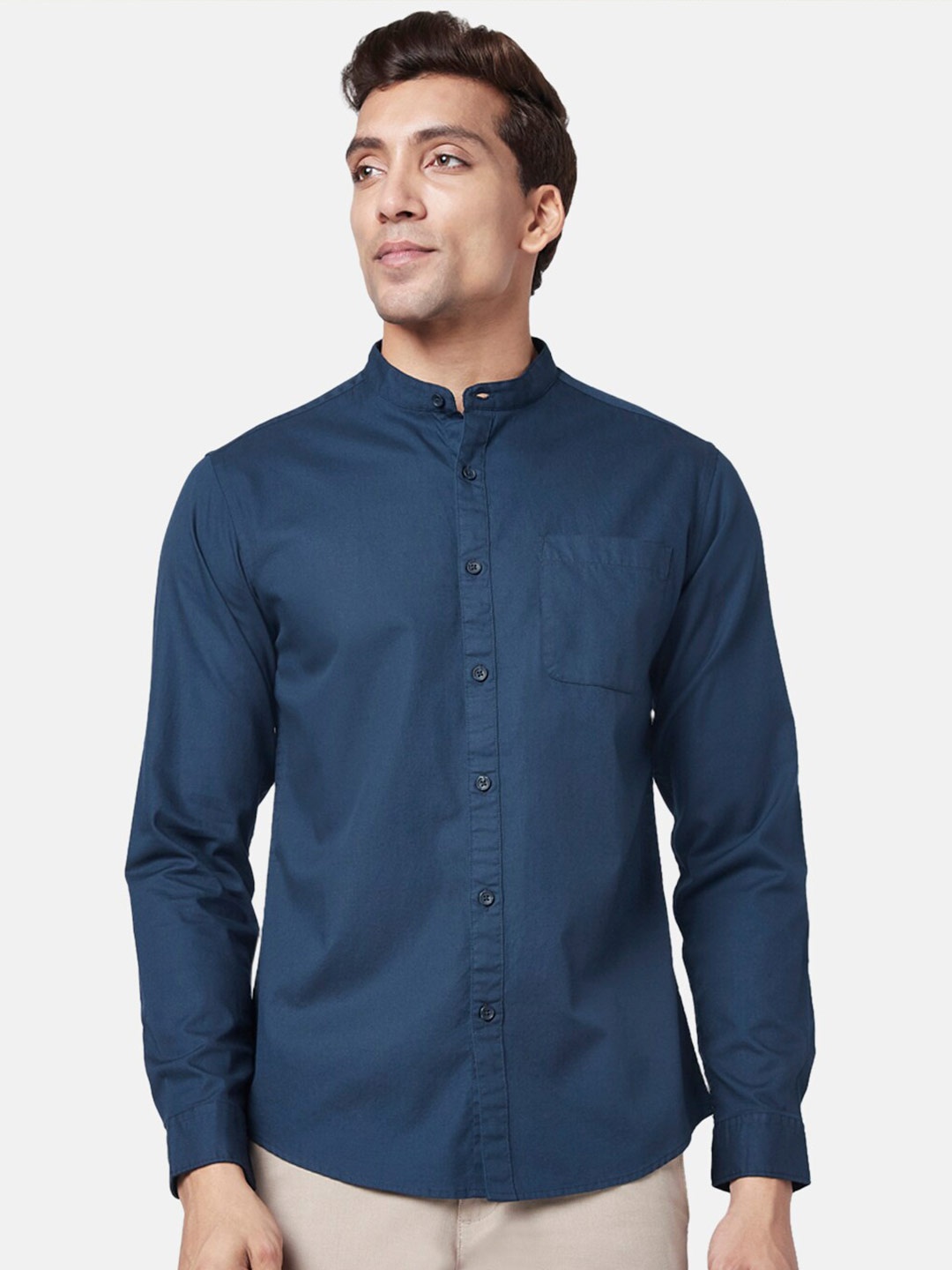 

BYFORD by Pantaloons Men Slim Fit Cotton Casual Shirt, Navy blue