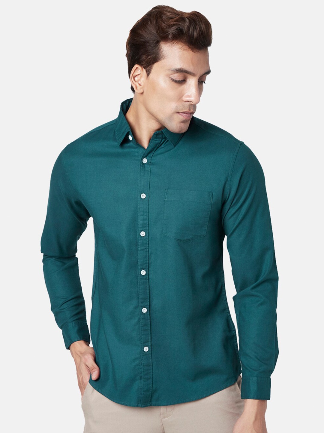 

BYFORD by Pantaloons Men Slim Fit Cotton Casual Shirt, Green