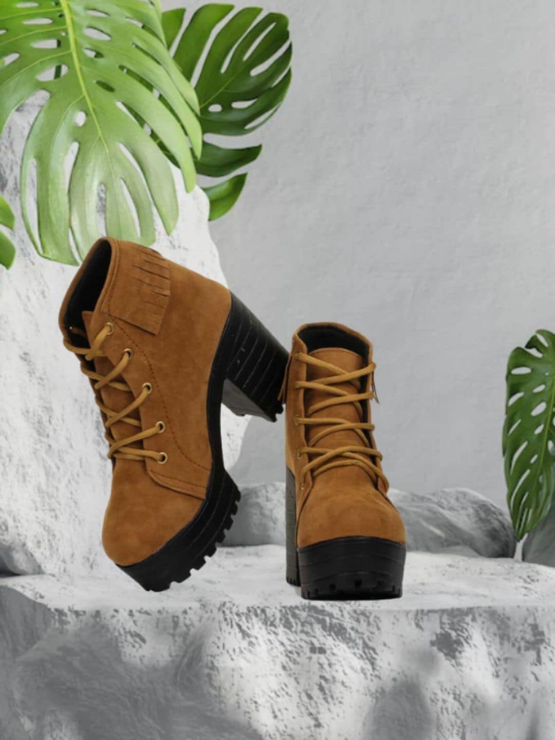 

Funku Fashion Women Suede Block Heeled Winter Boots, Tan