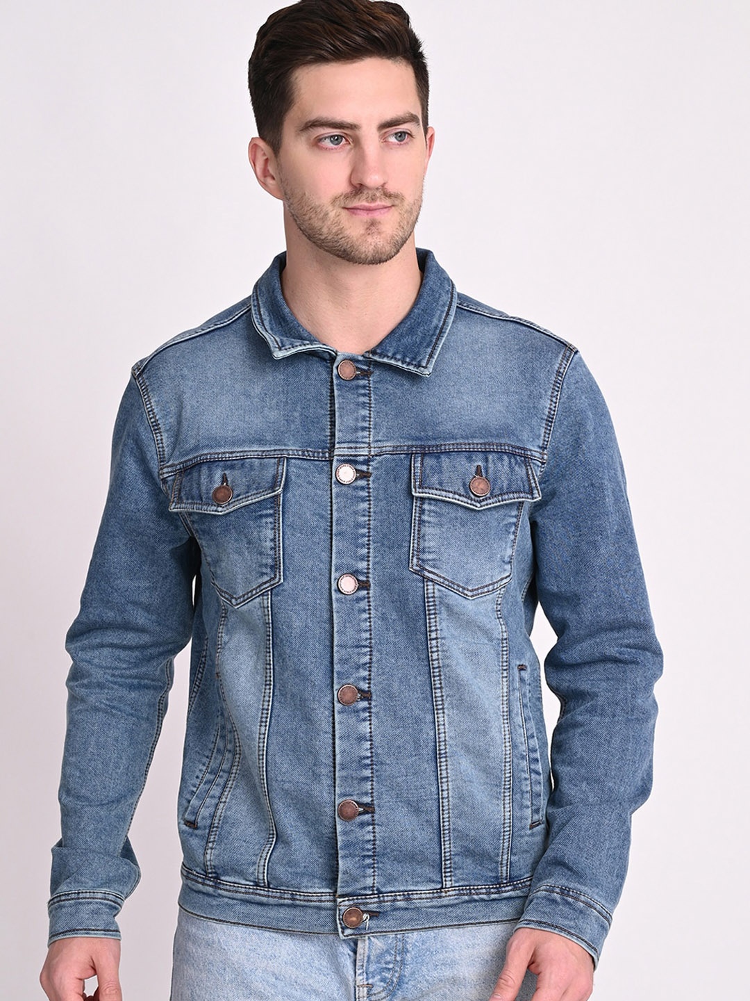 

STROP Men Washed Cotton Denim Jacket, Blue