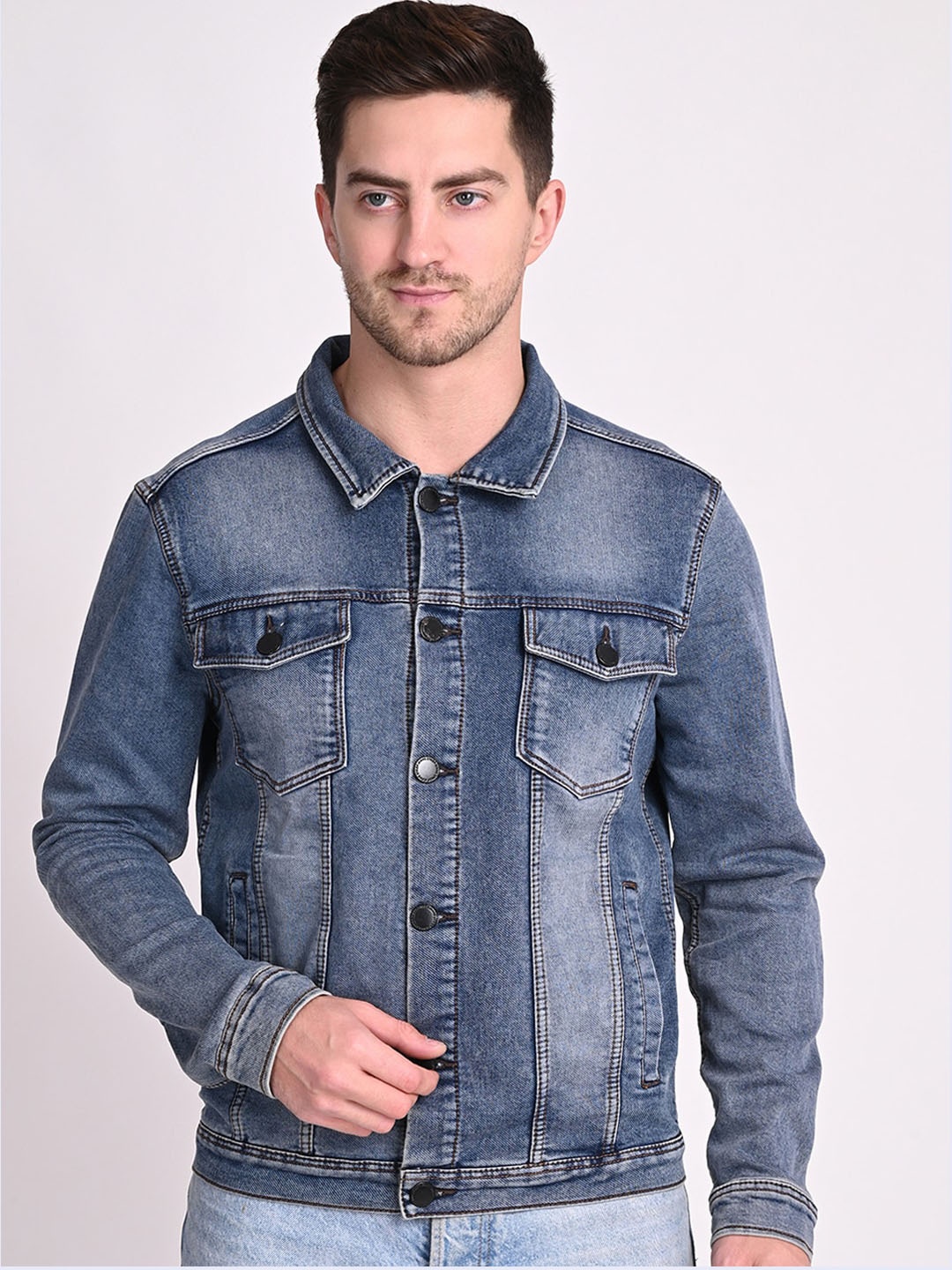 

STROP Men Cotton Washed Denim Jacket, Blue