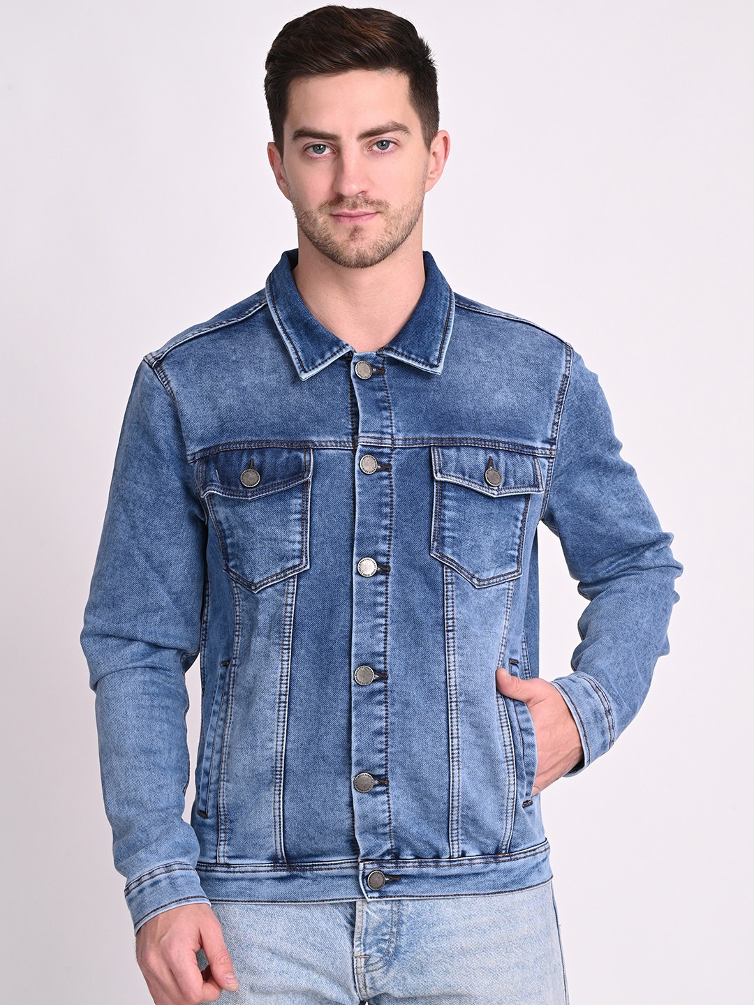 

STROP Men Blue Washed Denim Cotton Jacket