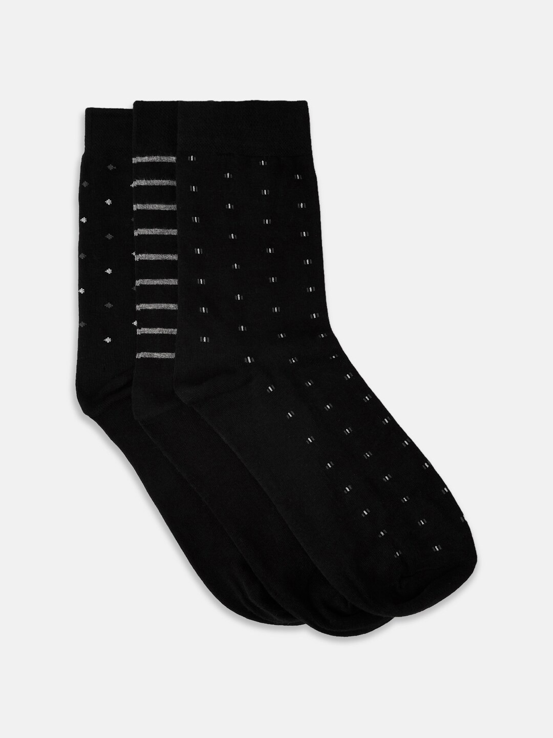 

BYFORD by Pantaloons Accessories FR SZ Men Set Of 3 Patterned Calf-Length Socks, Black