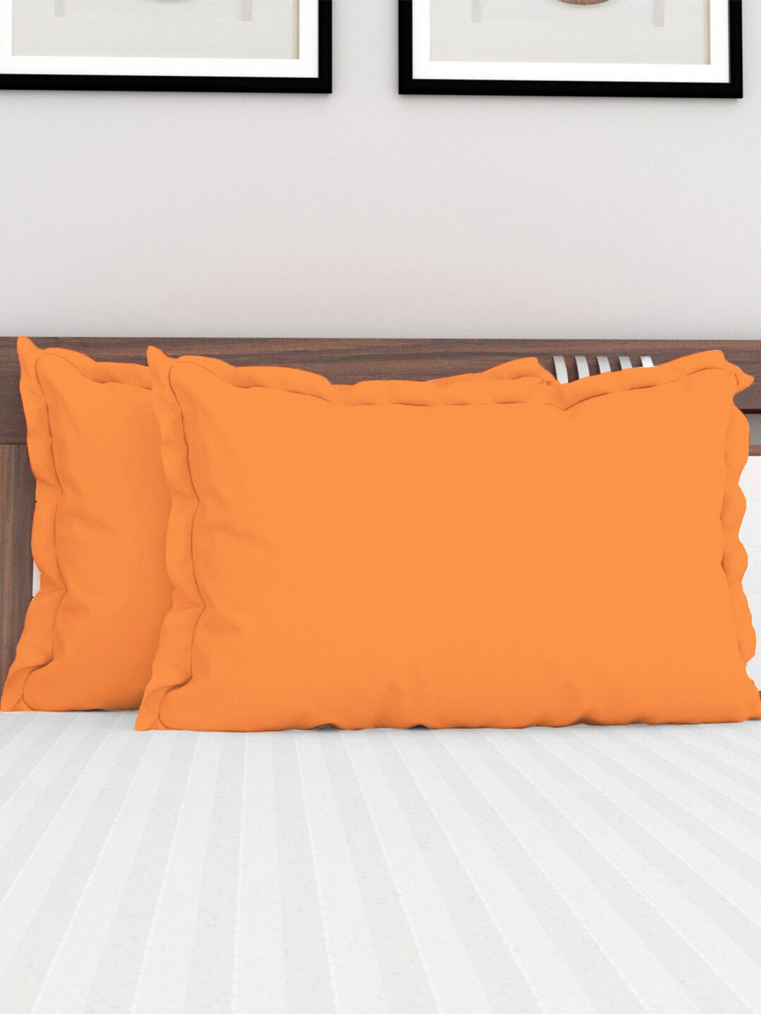 

PIZUNA LINENS Set Of 2 Pure Cotton 400 TC Pillow Covers, Orange