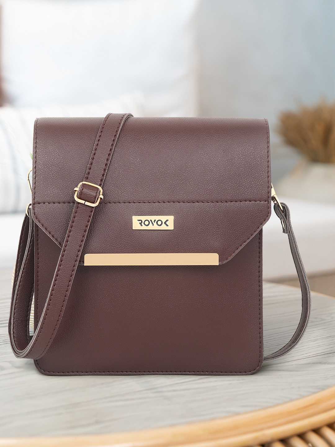 

ROVOK Brown PU Structured Sling Bag