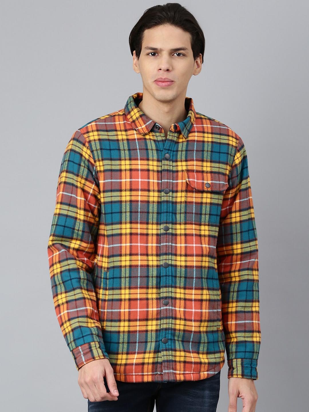 

Woodland Men Yellow Tartan Checks Checked Cotton Casual Shirt