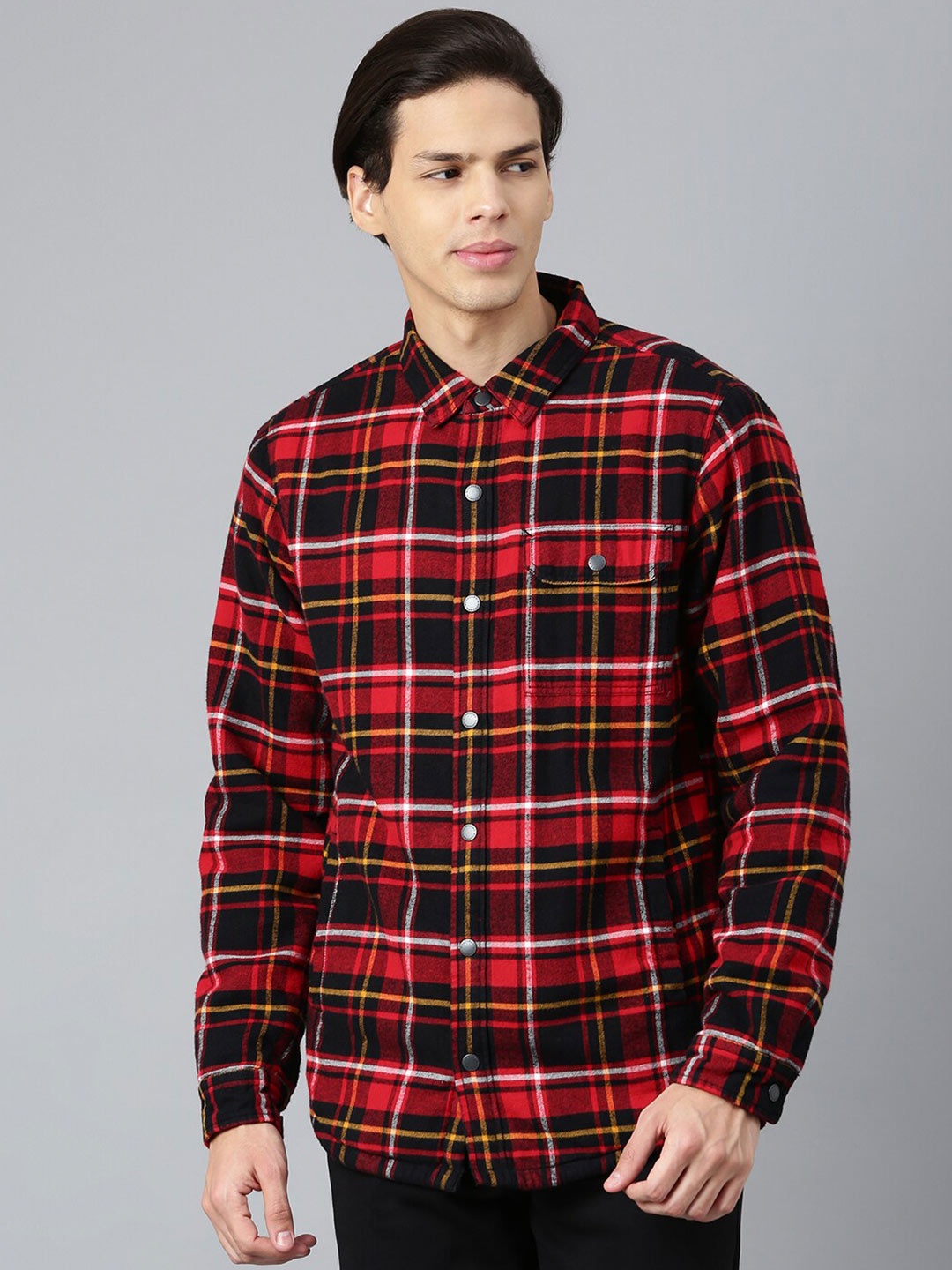 

Woodland Men Red Tartan Checks Checked Cotton Casual Shirt