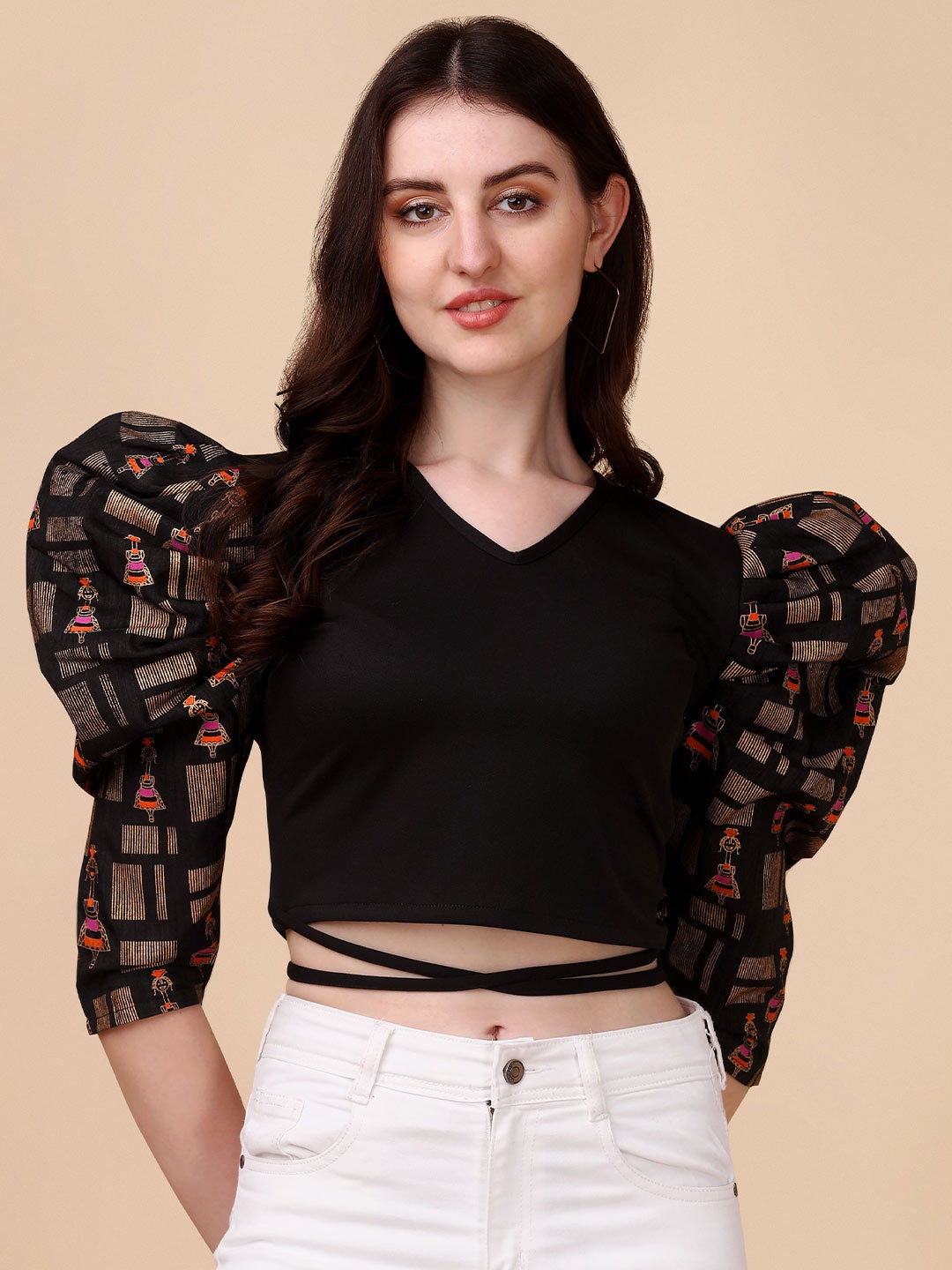 

Paralians Crepe Crop Top, Black