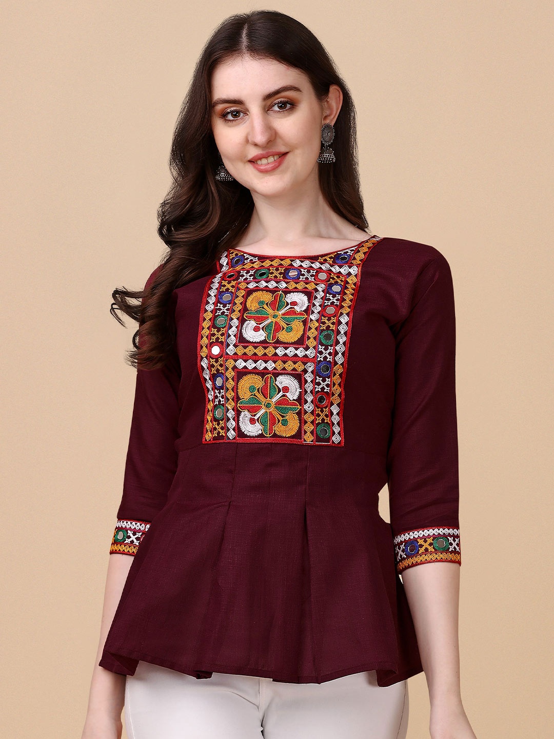 

Paralians Embroidered Peplum Top, Maroon