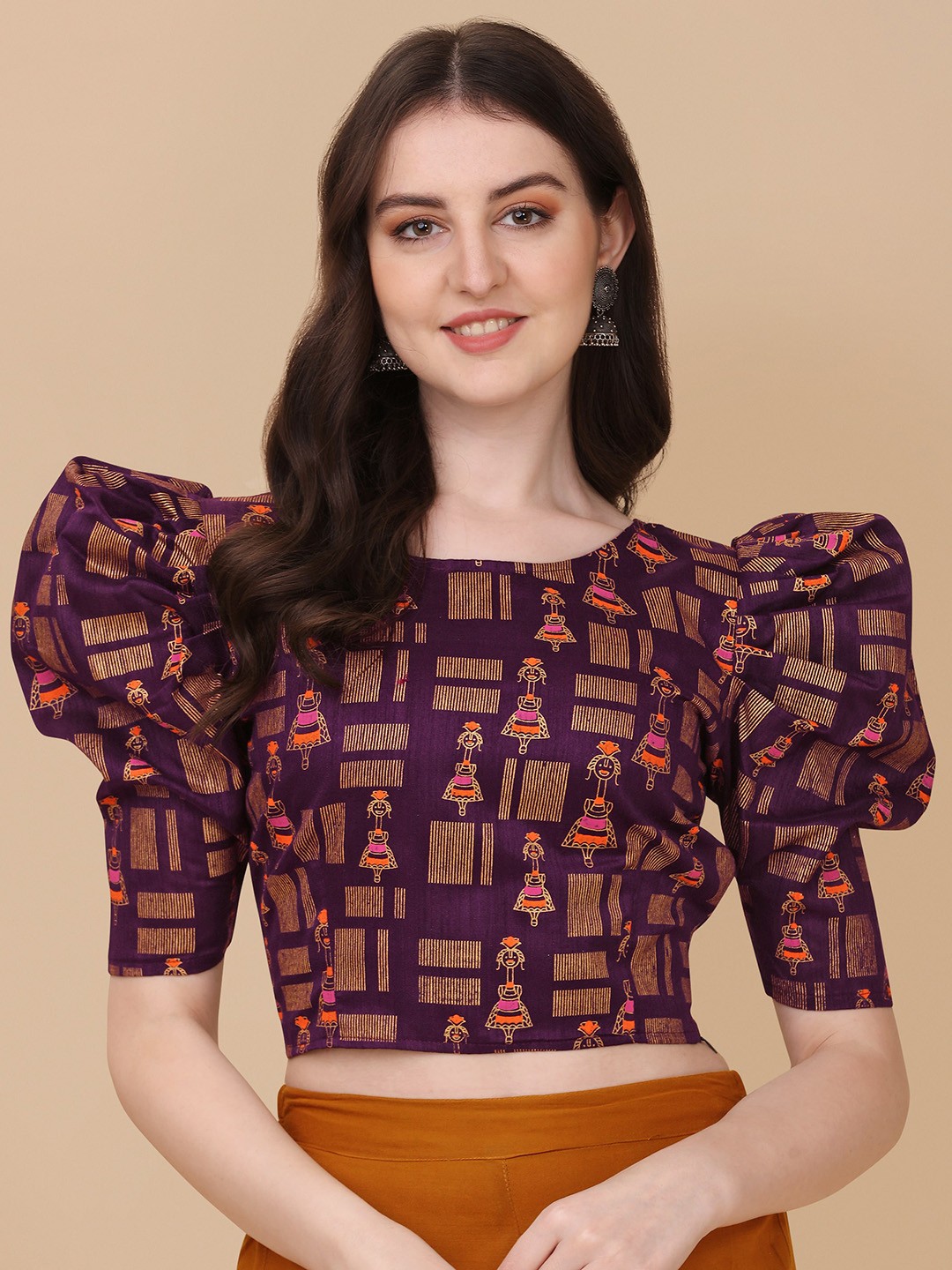 

Paralians Geometric Print Crepe Crop Top, Purple