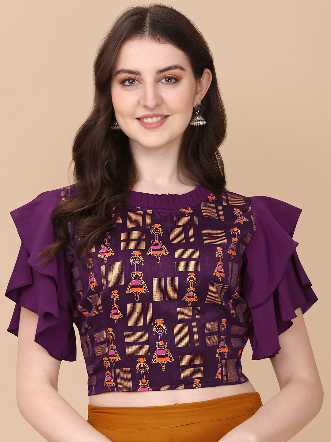 

Paralians Geometric Print Crepe Crop Top, Purple