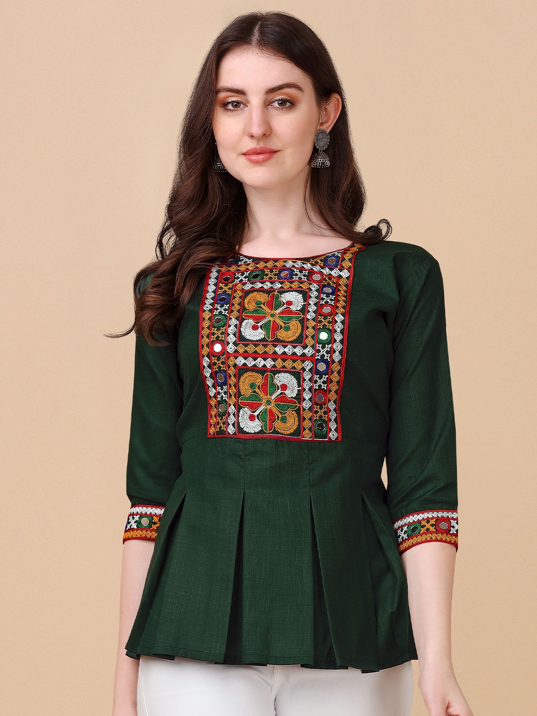 

Paralians Embroidered Peplum Top, Green