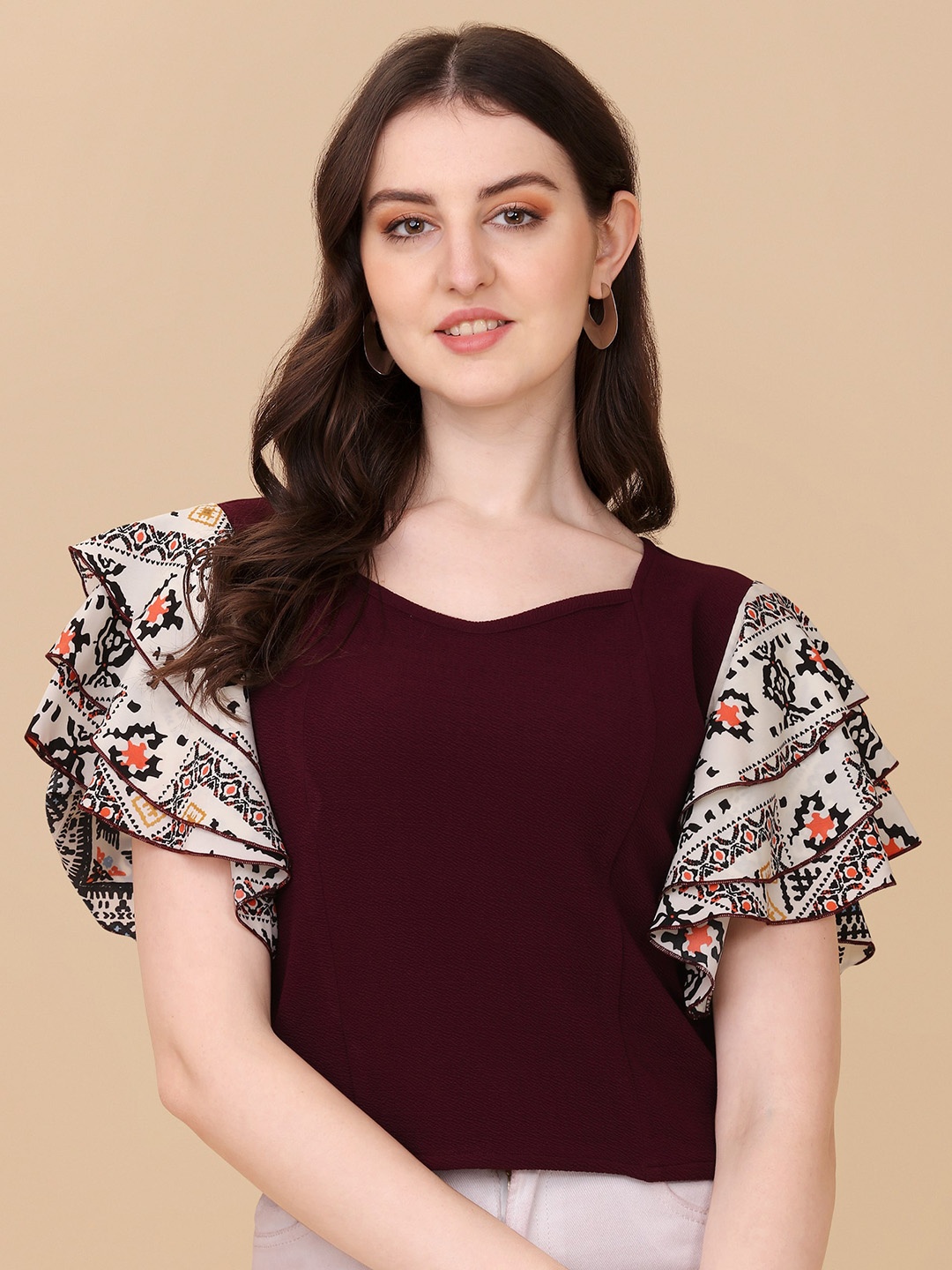 

Paralians Sweetheart Neck Crepe Top, Burgundy