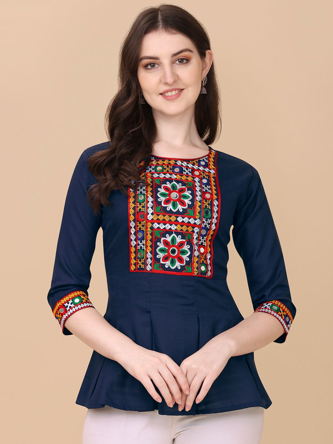

Paralians Embroidered Peplum Top, Navy blue