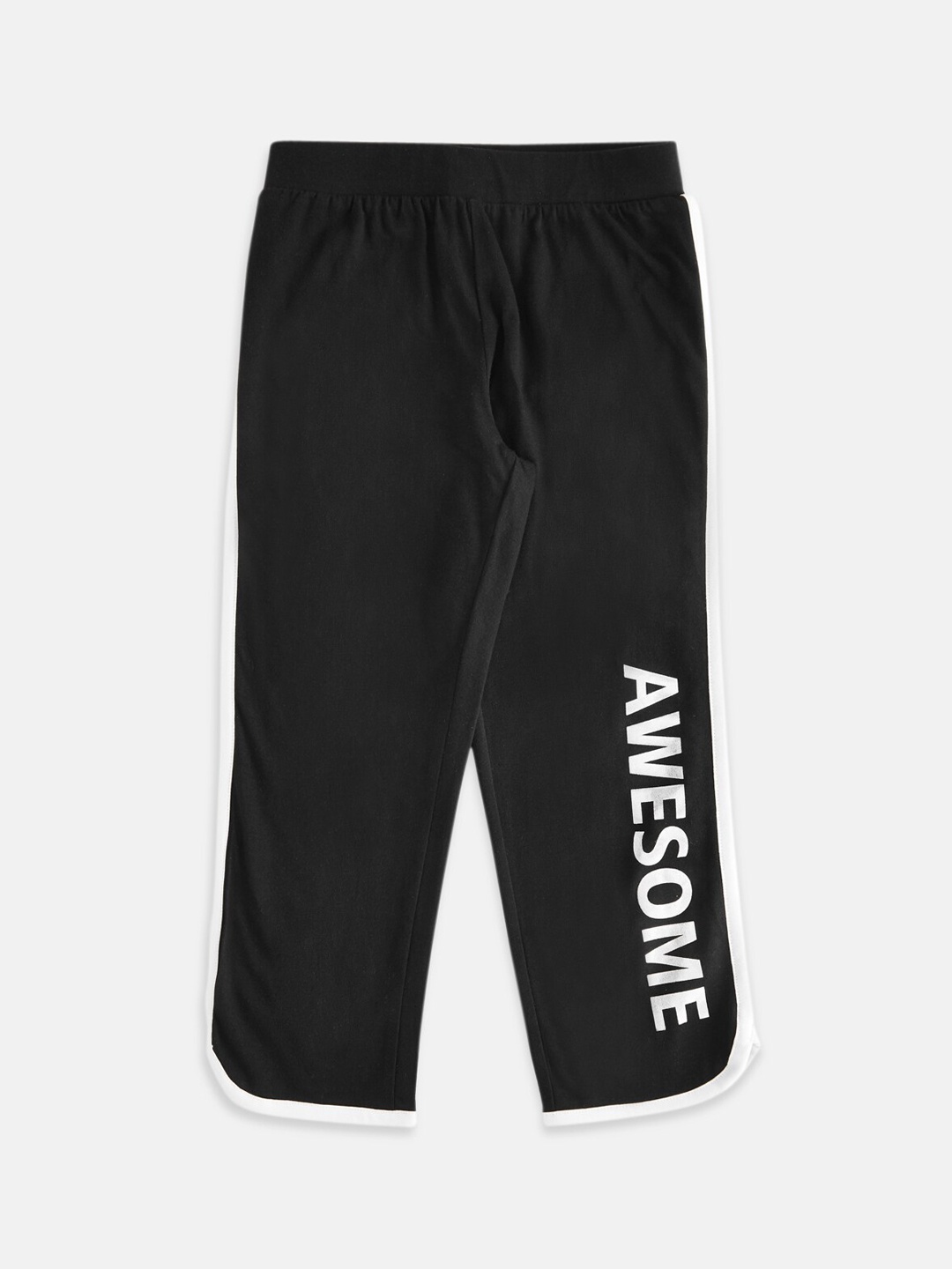 

Pantaloons Junior Girls Typography Printed Cotton Track Pants, Black