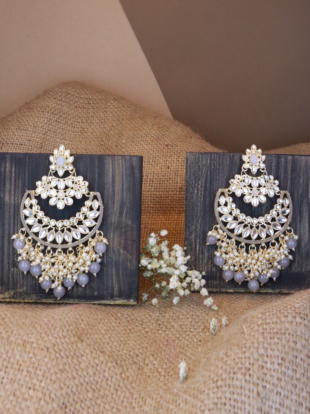 

I Jewels Grey & White Gold Plated Contemporary Chandbalis Earrings