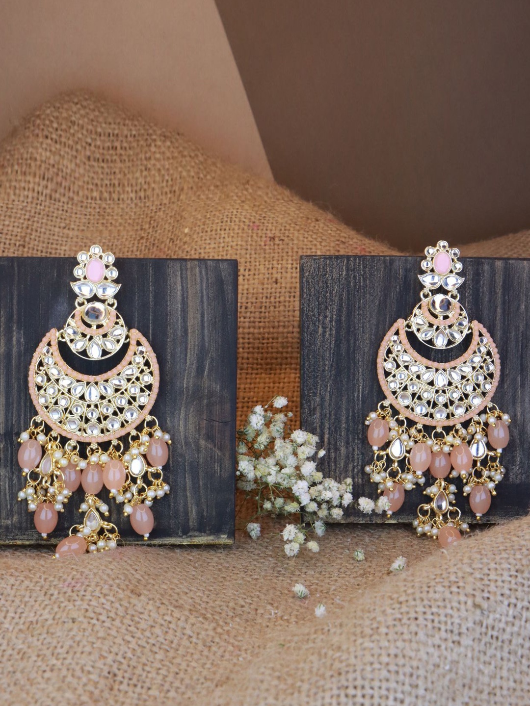 

I Jewels Peach-Coloured Contemporary Gold Plated Chandbalis Earrings