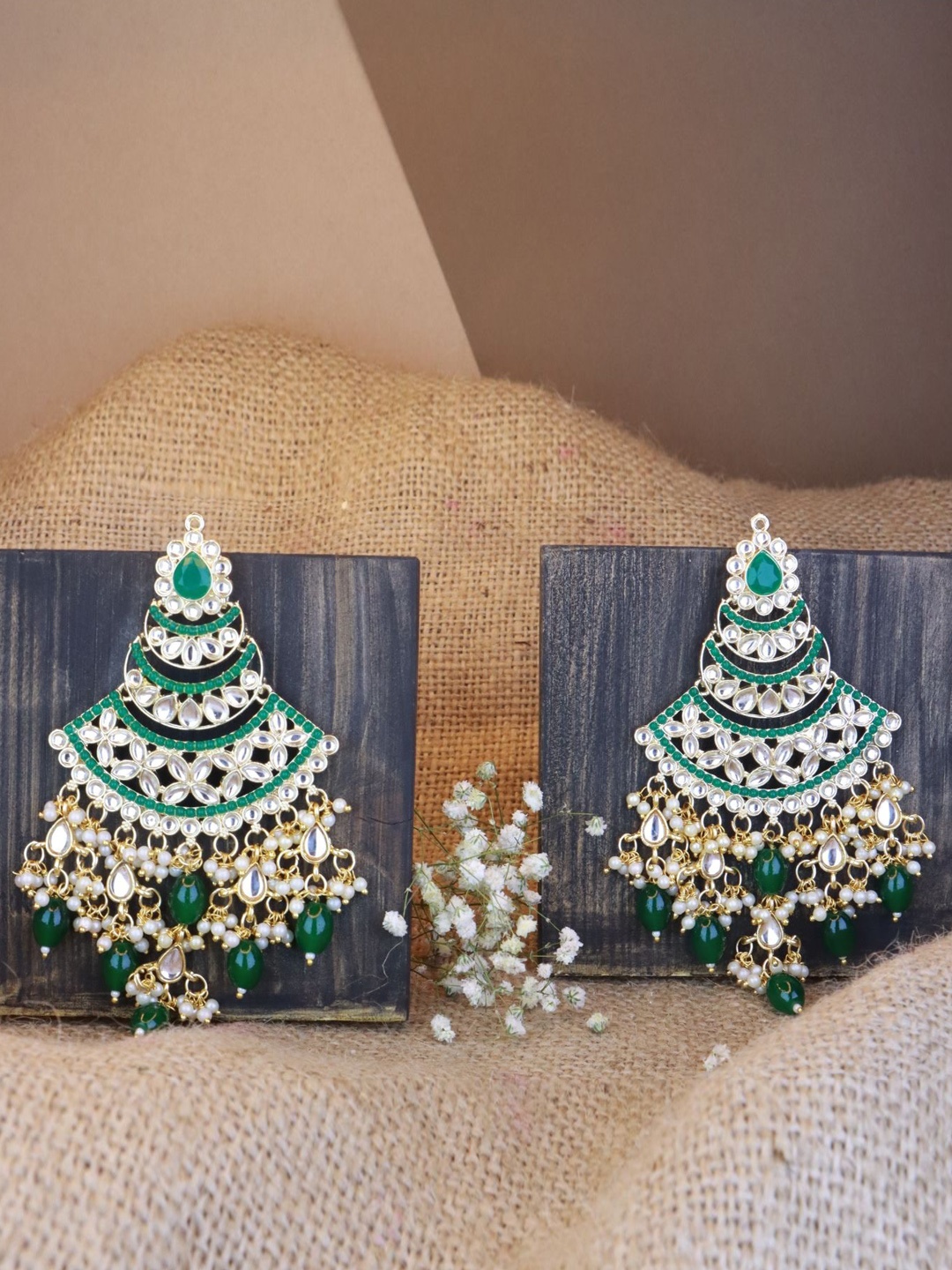 

I Jewels Contemporary Chandbalis Earrings, Green