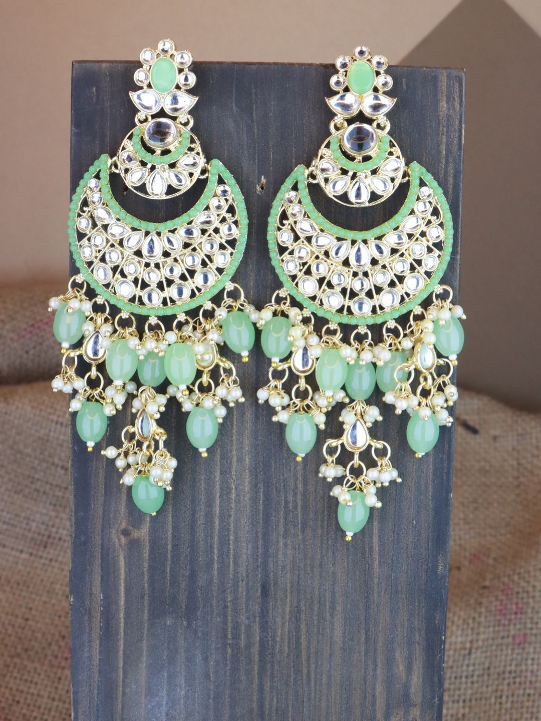 

I Jewels Contemporary Chandbalis Earrings, Green