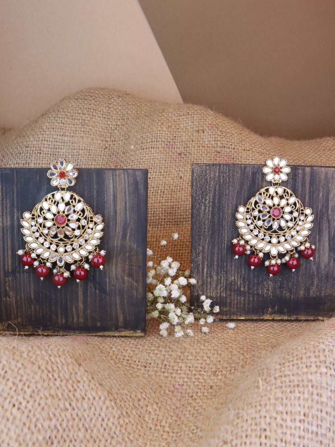 

I Jewels Crescent Shaped Chandbalis Earrings, Maroon