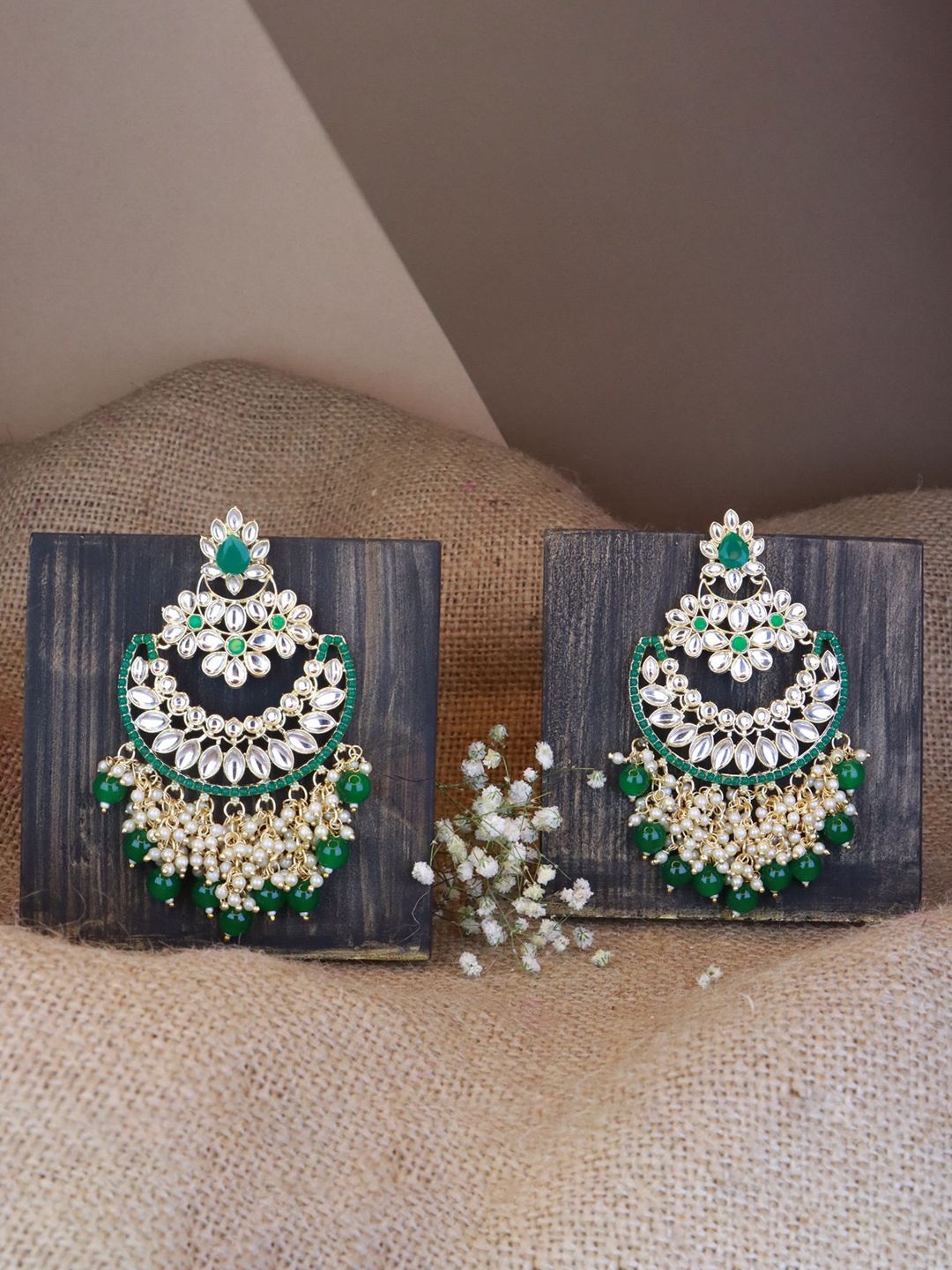 

I Jewels Crescent Shaped Chandbalis Earrings, Green