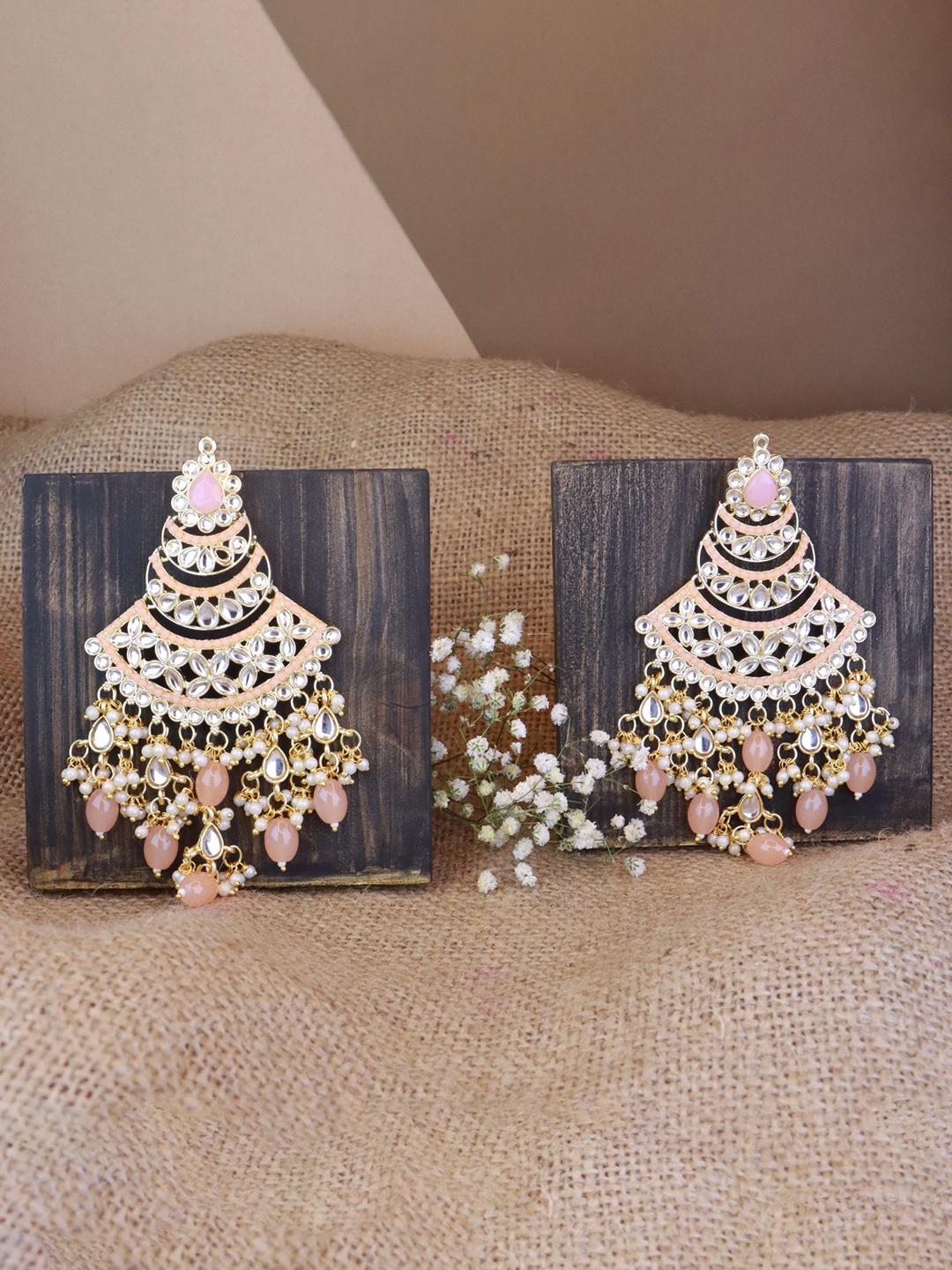 

I Jewels Gold Plated Contemporary Chandbalis Earrings, Peach