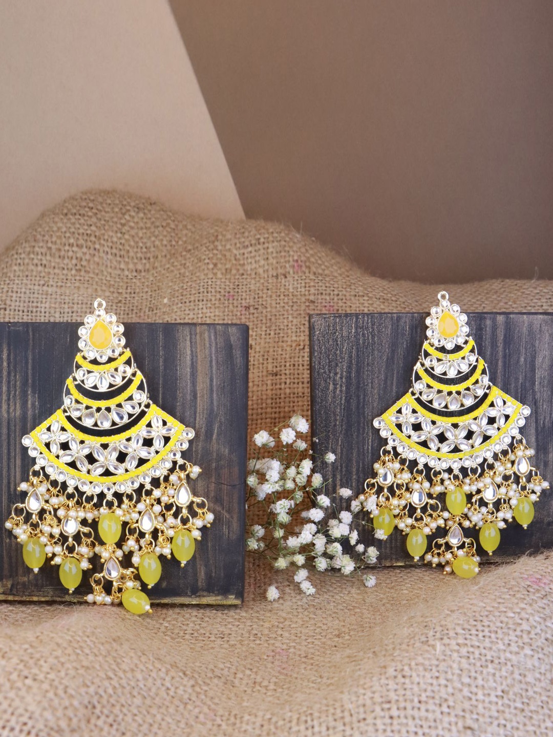 

I Jewels Crescent Shaped Chandbalis Earrings, Yellow