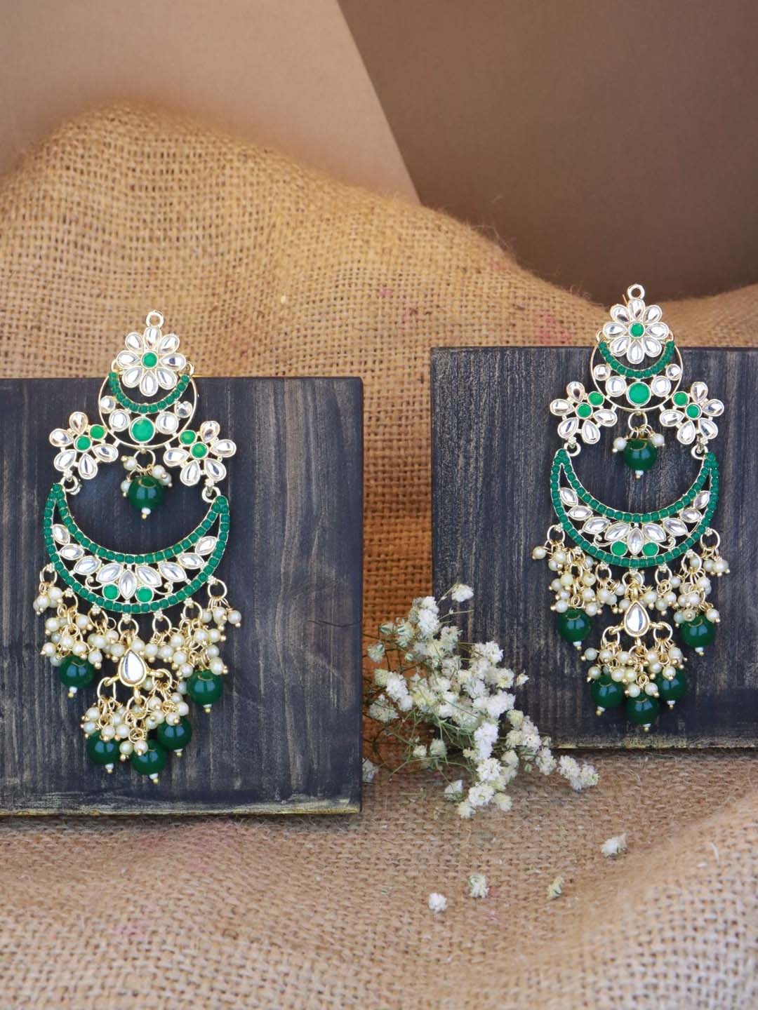 

I Jewels Crescent Shaped Chandbalis Earrings, Green