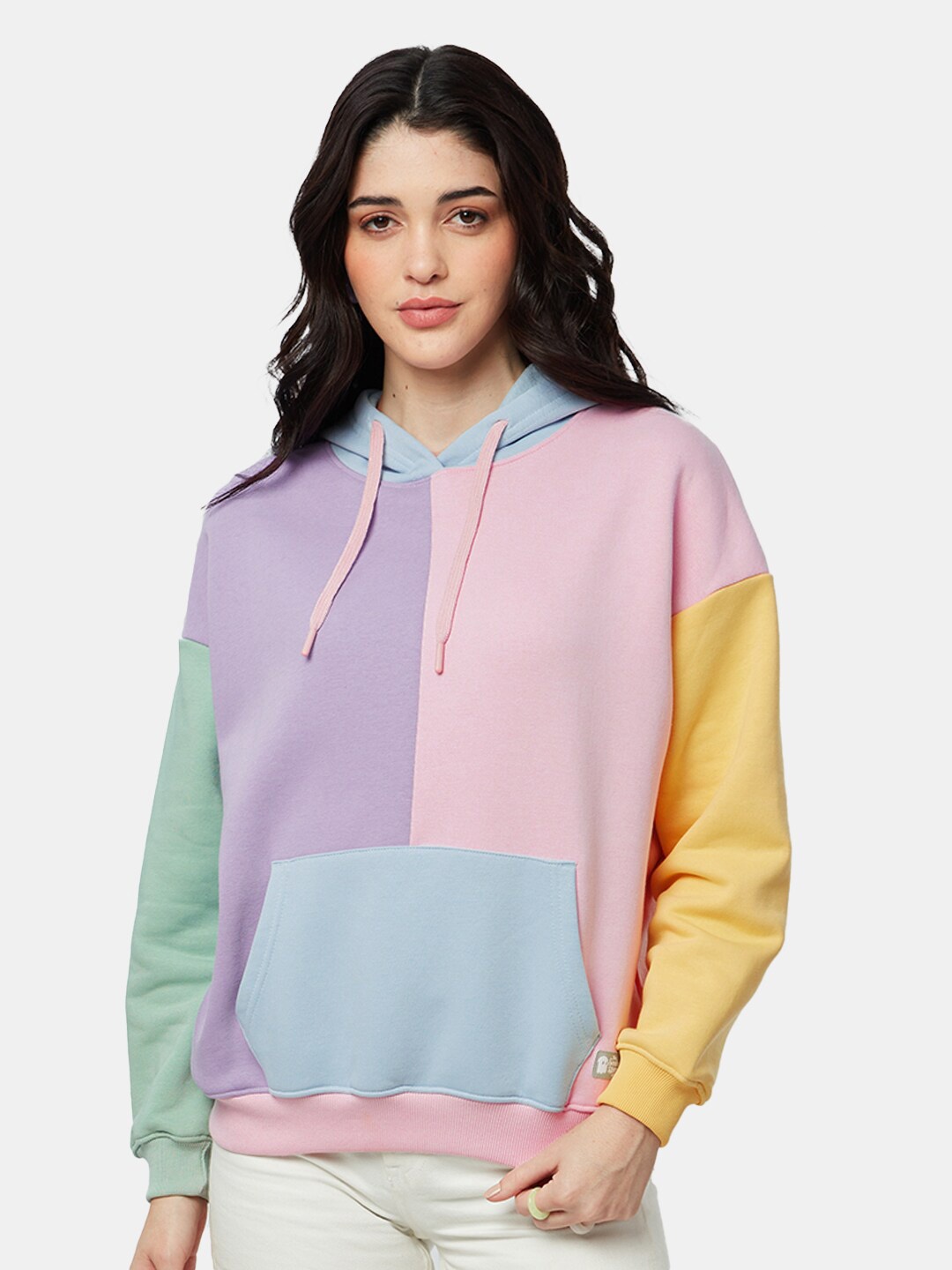 

The Souled Store Women Pink Cotton Colourblocked Hooded Oversized Sweatshirt