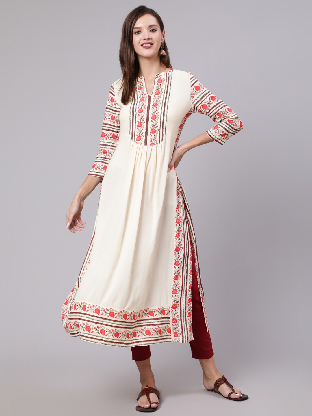 

GULMOHAR JAIPUR Women Floral Printed Kurta, Off white
