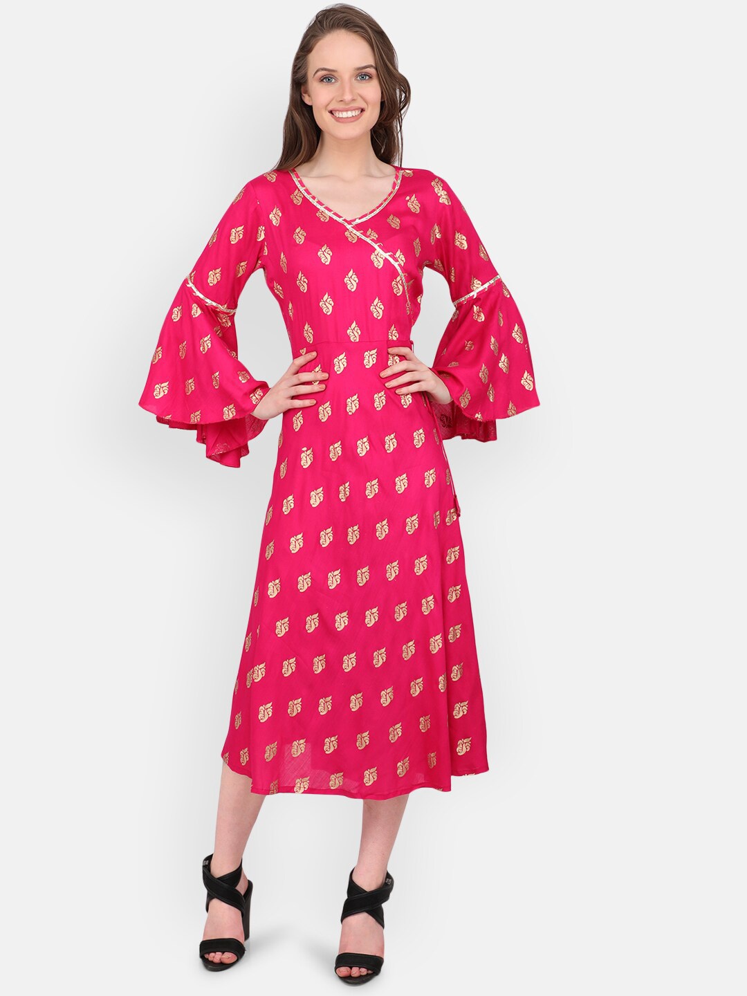 

MARC LOUIS Printed A-Line Midi Dress, Pink