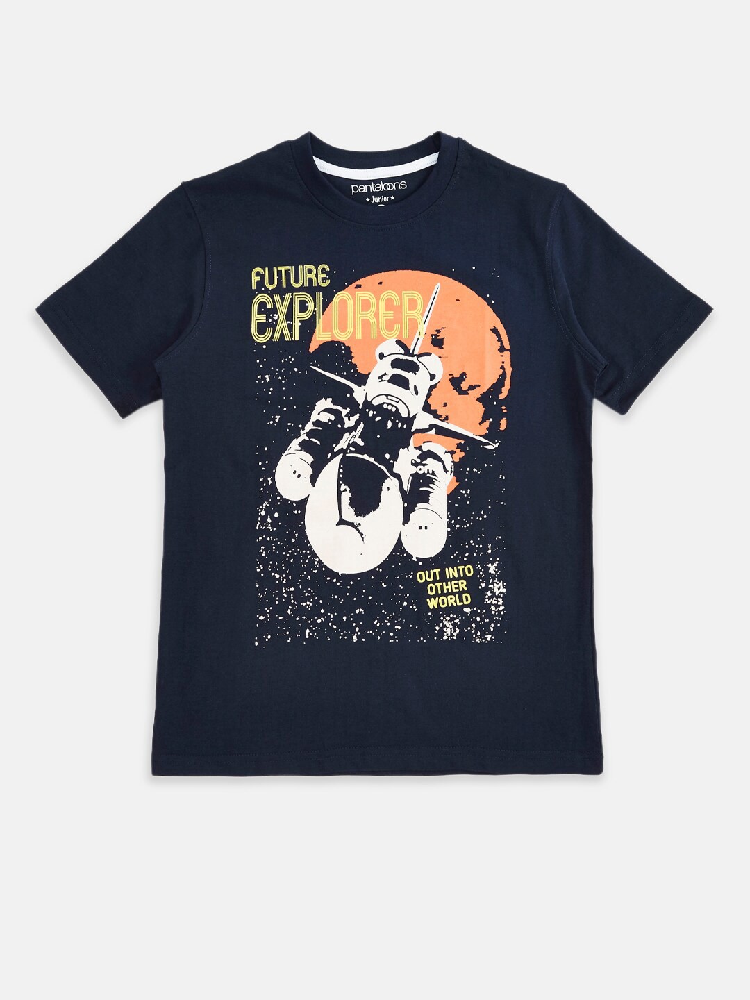 

Pantaloons Junior Boys Typography Printed Cotton T-shirt, Navy blue