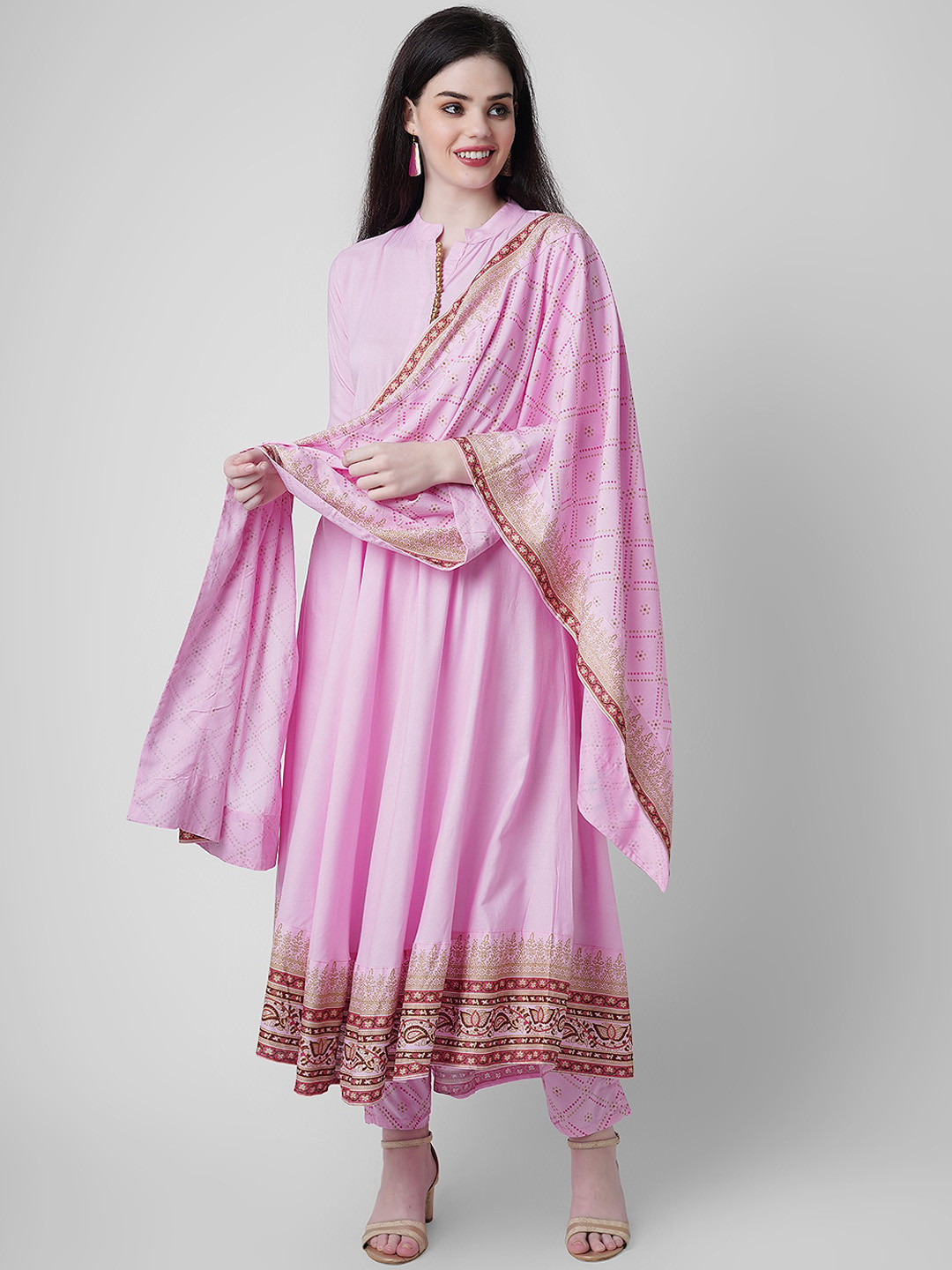 

Sanganeri Kurti Women Ethnic Motifs Printed Kurta with Trousers & Dupatta, Pink