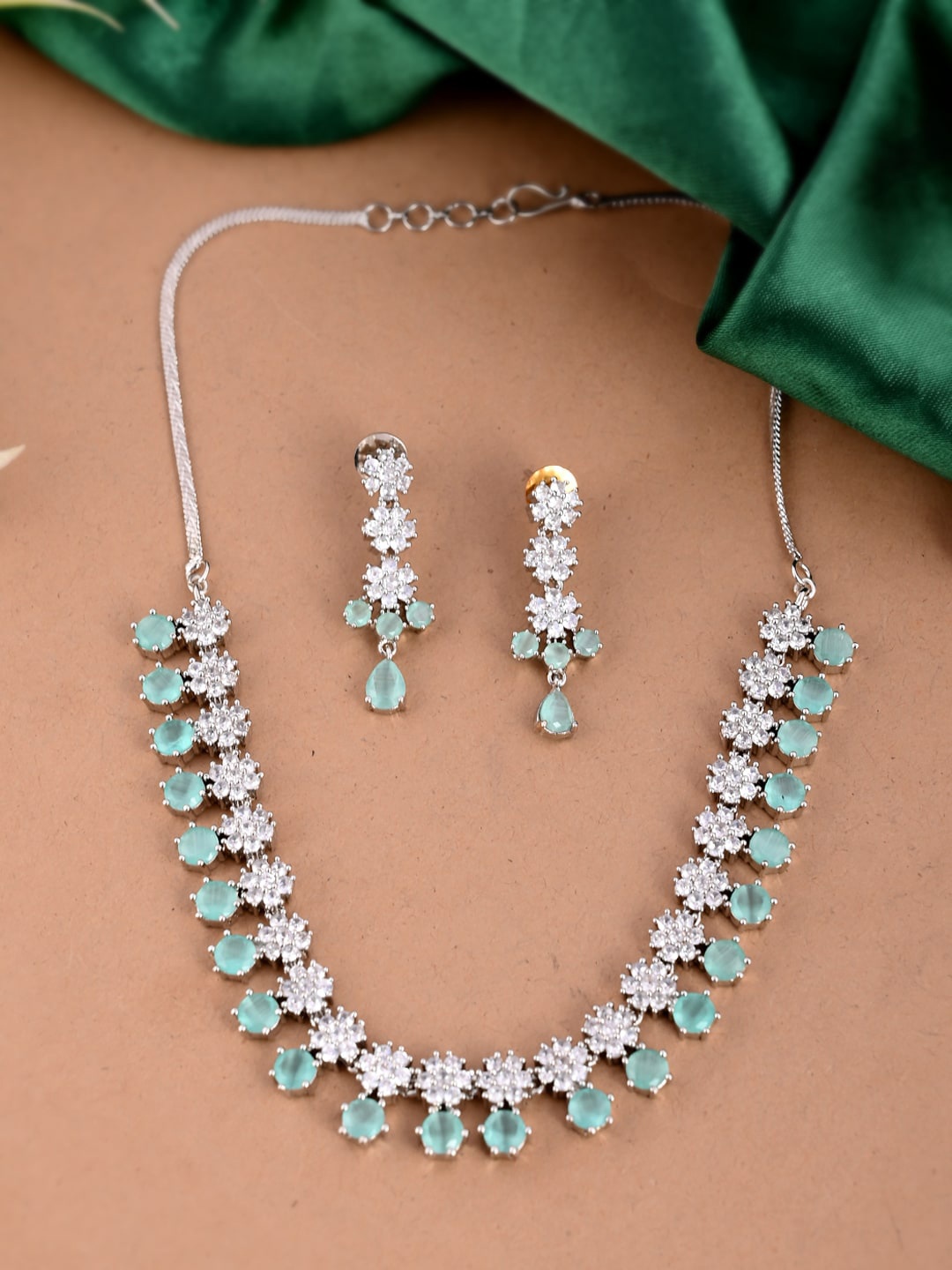 

DASTOOR Silver-Plated AD Studded Jewellery Set
