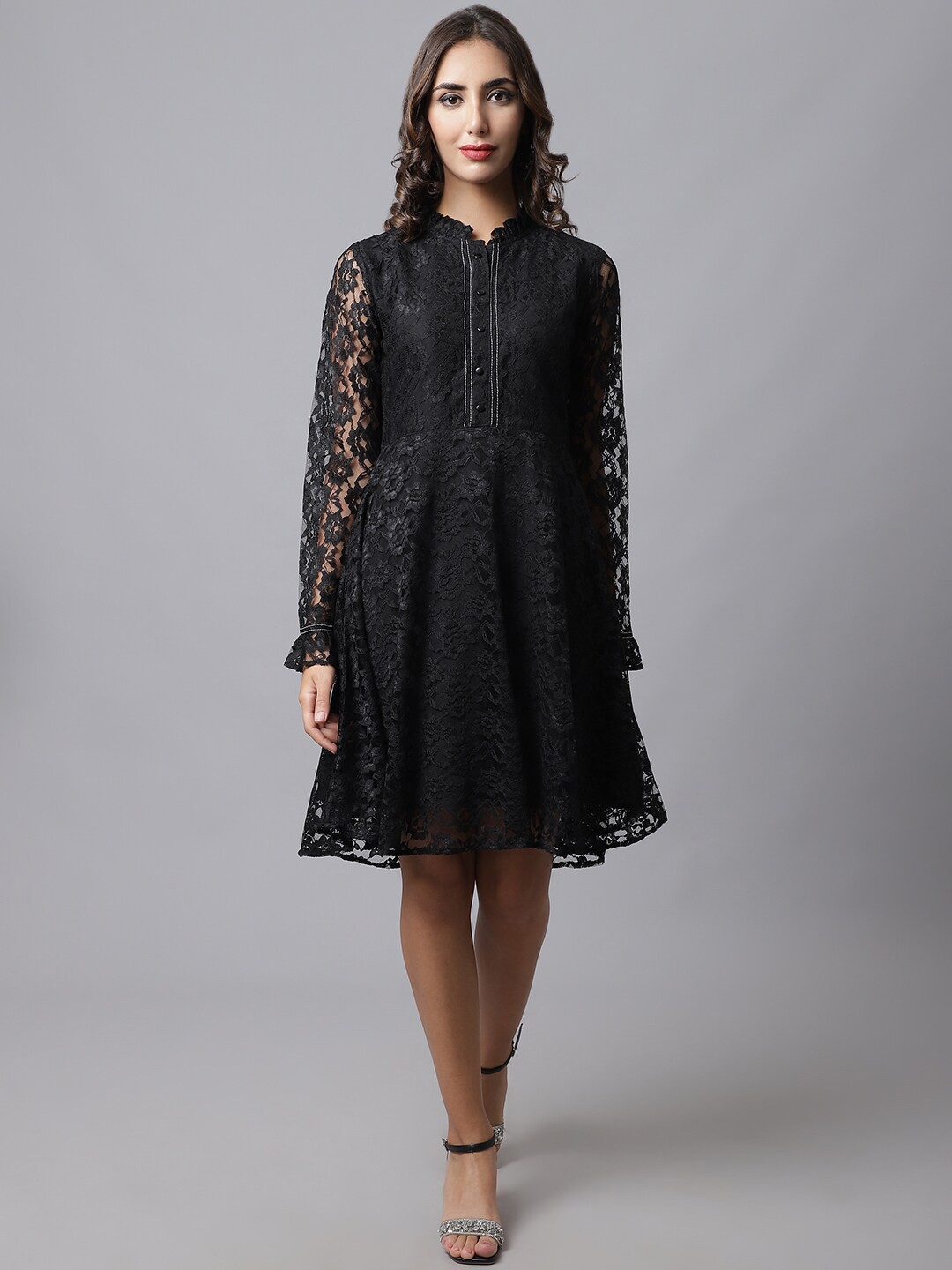 

MARC LOUIS Laced A-Line Dress, Black