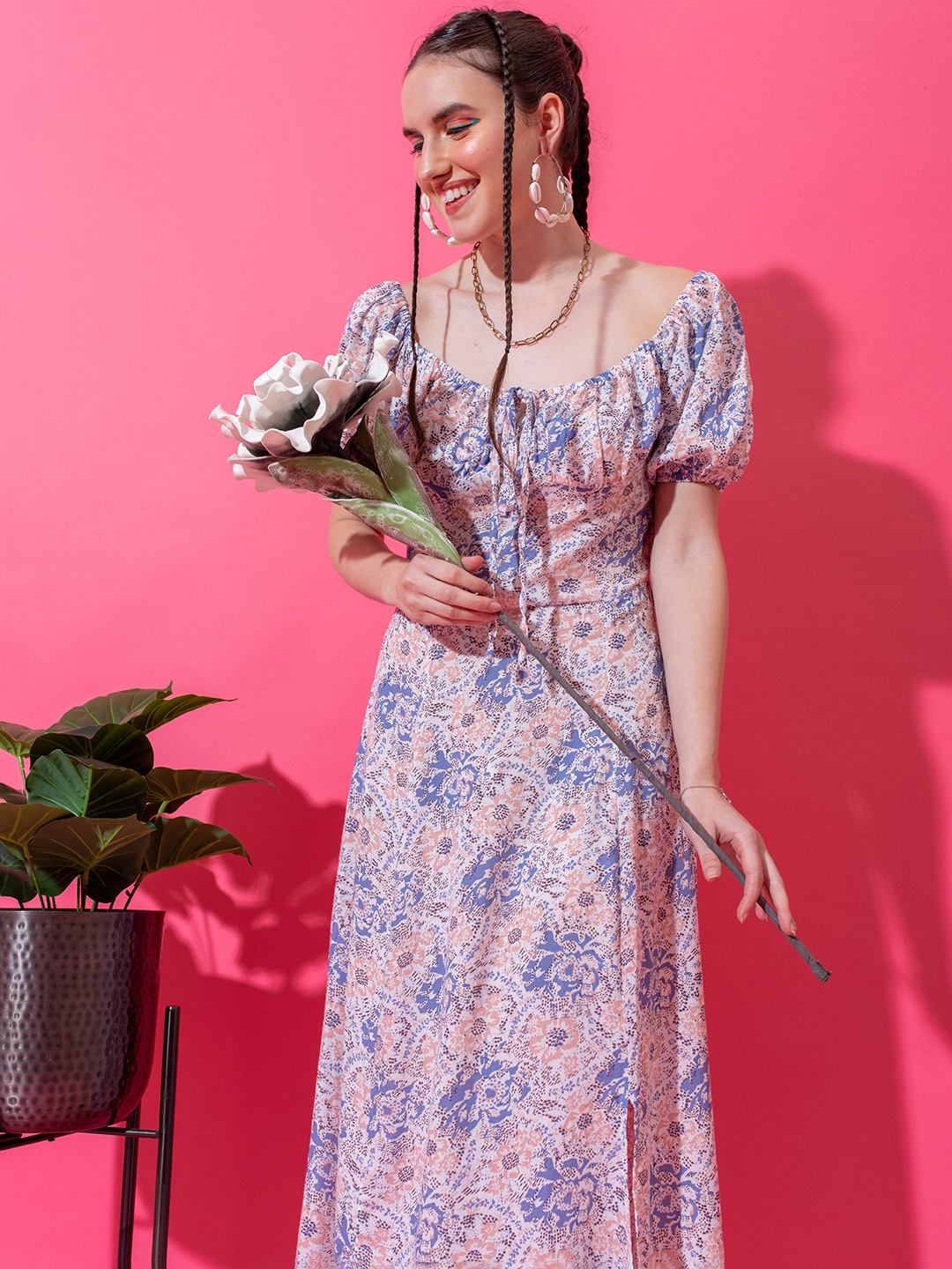 

Stylecast X Hersheinbox Floral Print Square Neck Maxi Dress, Blue